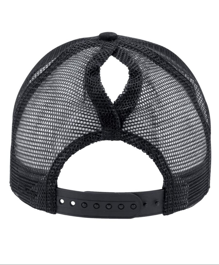 Badgers Pony Tail Hat- Black with Full Patch