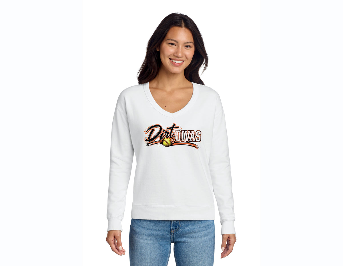 Dirt Divas- Womens V-neck Pigment dyed sweater