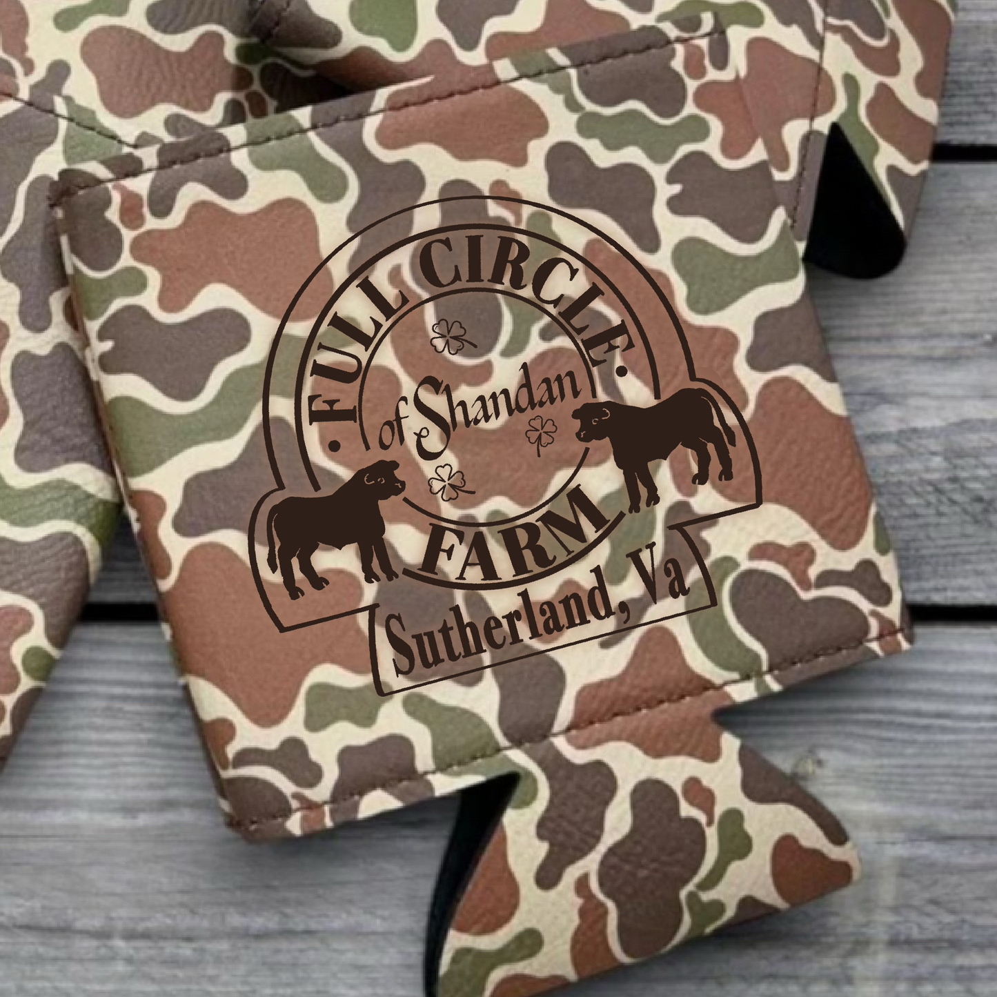 Leatherette Lasered Regular Can Cooler- Full Circle Logo