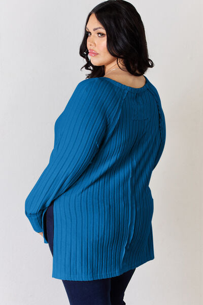 Basic Bae Full Size Ribbed Round Neck Slit T-Shirt - Corinth & Main