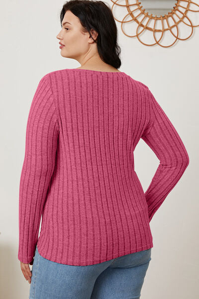 Basic Bae Full Size Ribbed V-Neck Long Sleeve T-Shirt - Corinth & Main