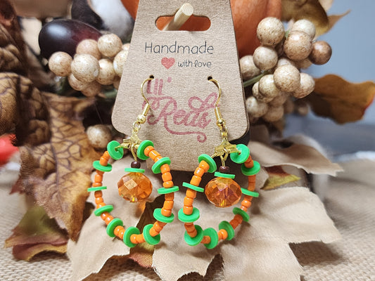 Fall Pumpkin Clay Bead Round Hoop Dangle Bright Orange