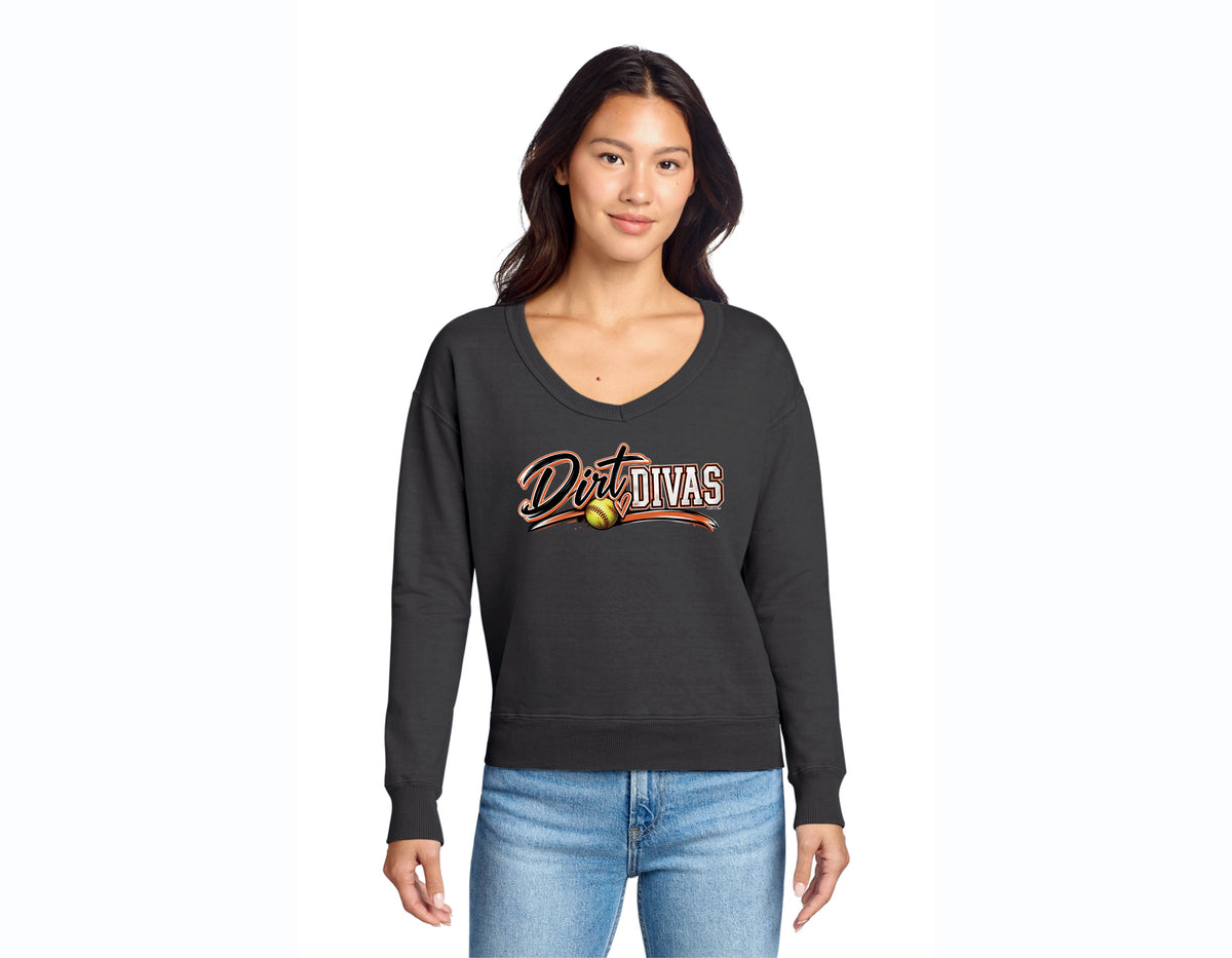 Dirt Divas- Womens V-neck Pigment dyed sweater