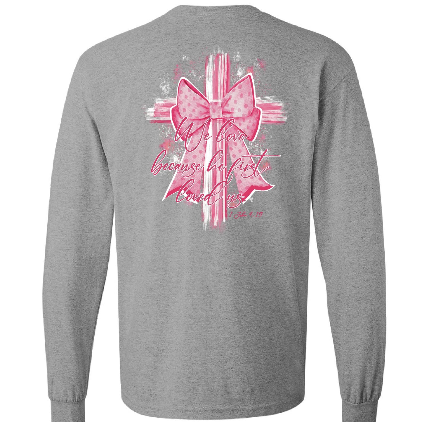 Pink Bow Cross- We love because he first loved us