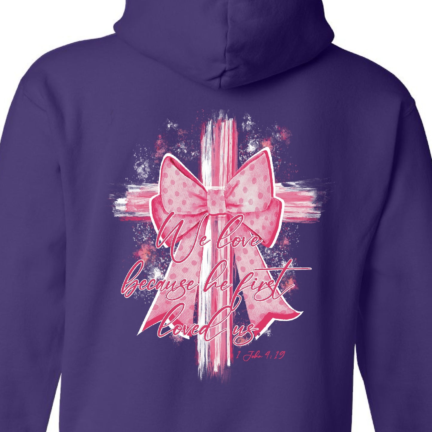 Pink Bow Cross- We love because he first loved us