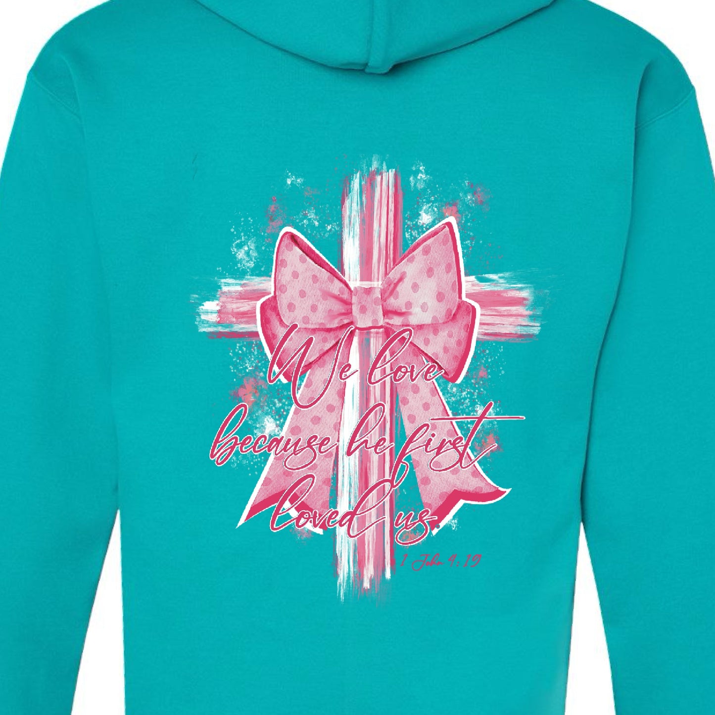 Pink Bow Cross- We love because he first loved us