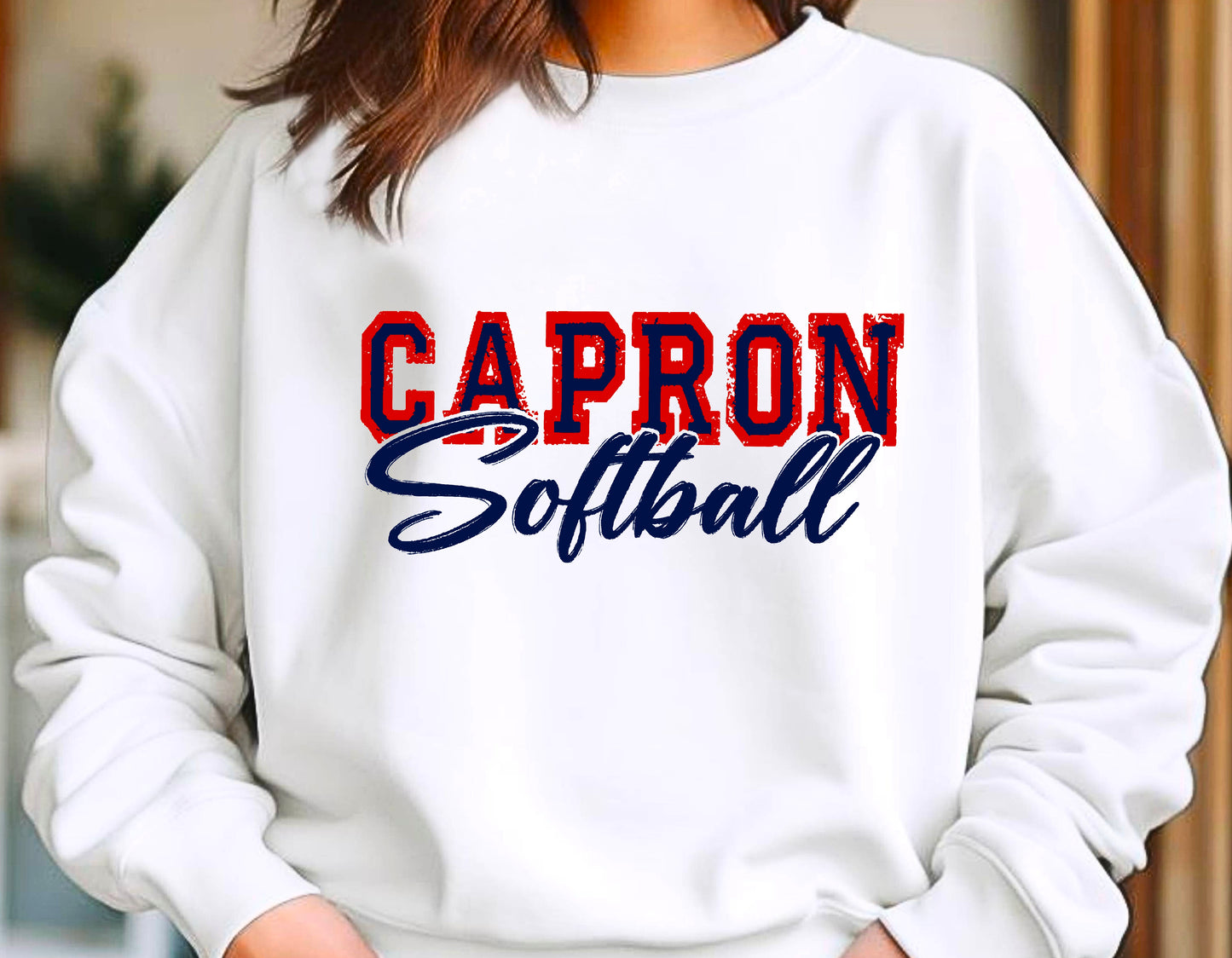 Capron Softball Crewneck Sweatshirts- Red outline