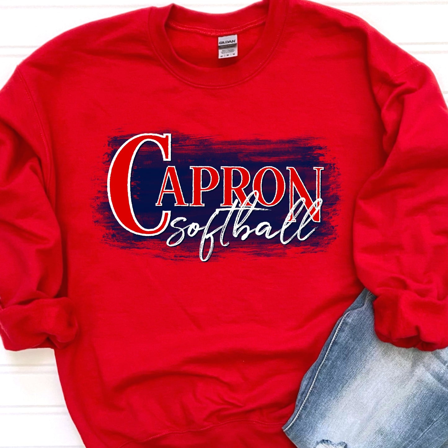 Capron Softball Crewneck Sweatshirts- Navy Paint