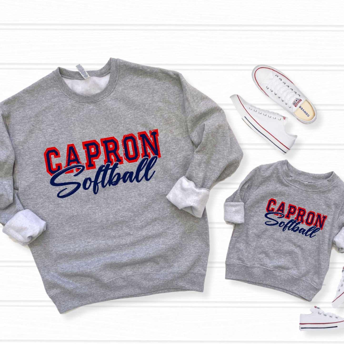 Capron Softball Crewneck Sweatshirts- Red outline