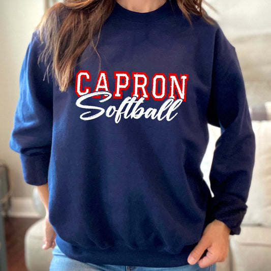 Capron Softball Crewneck Sweatshirts- Red outline