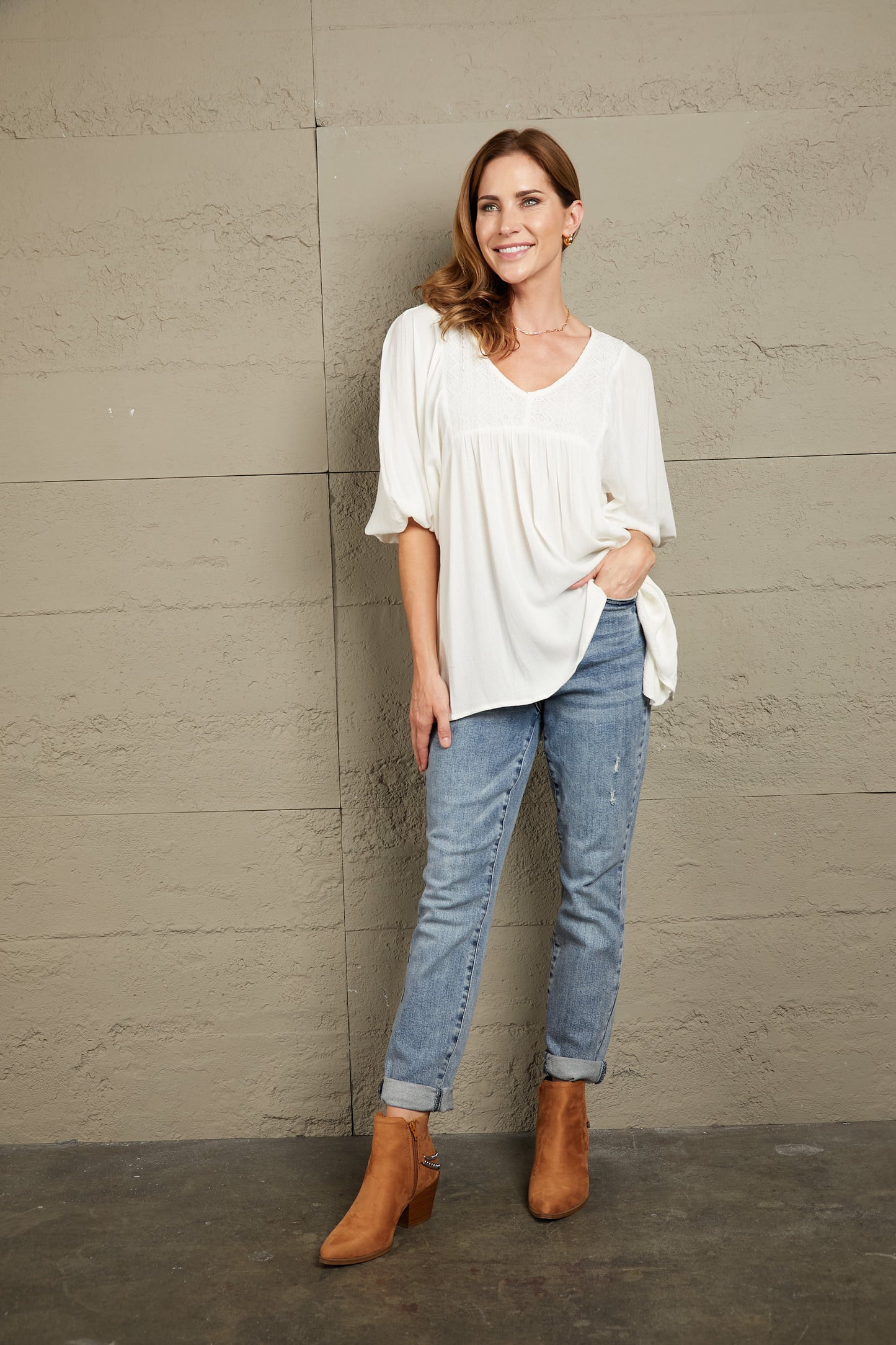 Double Take V-Neck Half Sleeve Blouse with Pockets