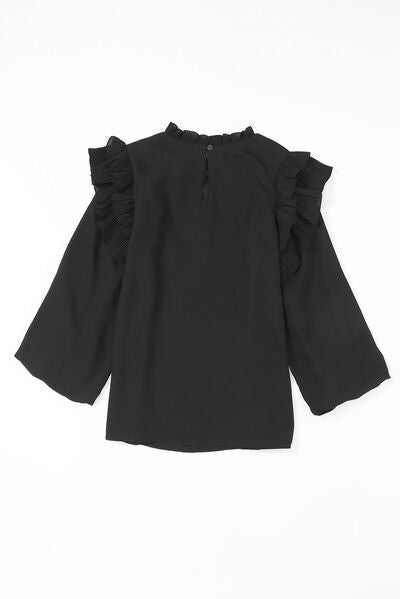 Ruffled Round Neck Long Sleeve Blouse - Corinth & Main