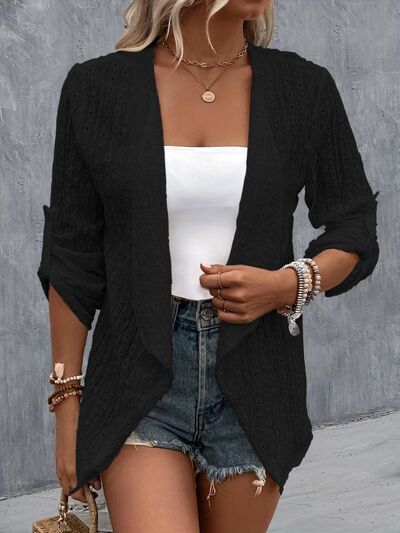 Eyelet Roll-Tab Sleeve Cardigan - Corinth & Main