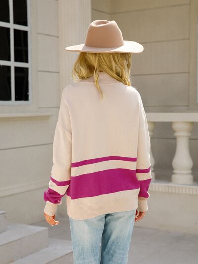 Color Block Half Zip Knit Top - Corinth & Main