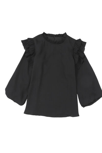 Ruffled Round Neck Long Sleeve Blouse - Corinth & Main