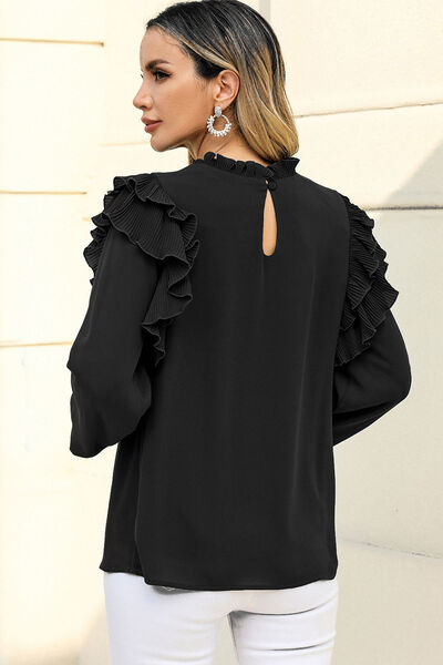 Ruffled Round Neck Long Sleeve Blouse - Corinth & Main