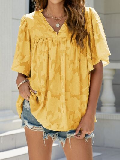 Frill V-Neck Half Sleeve Blouse - Corinth & Main