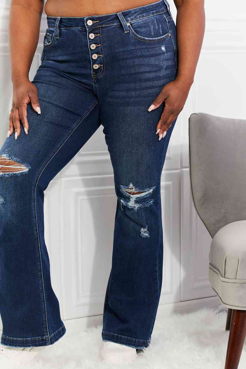 Kancan Full Size Reese Midrise Button Fly Flare Jeans - Corinth & Main