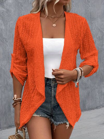 Eyelet Roll-Tab Sleeve Cardigan - Corinth & Main