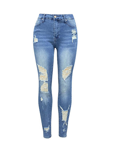 Distressed Buttoned Jeans with Pockets - Corinth & Main