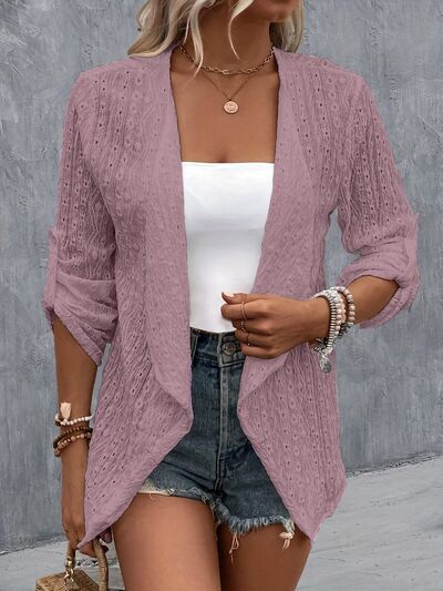 Eyelet Roll-Tab Sleeve Cardigan - Corinth & Main