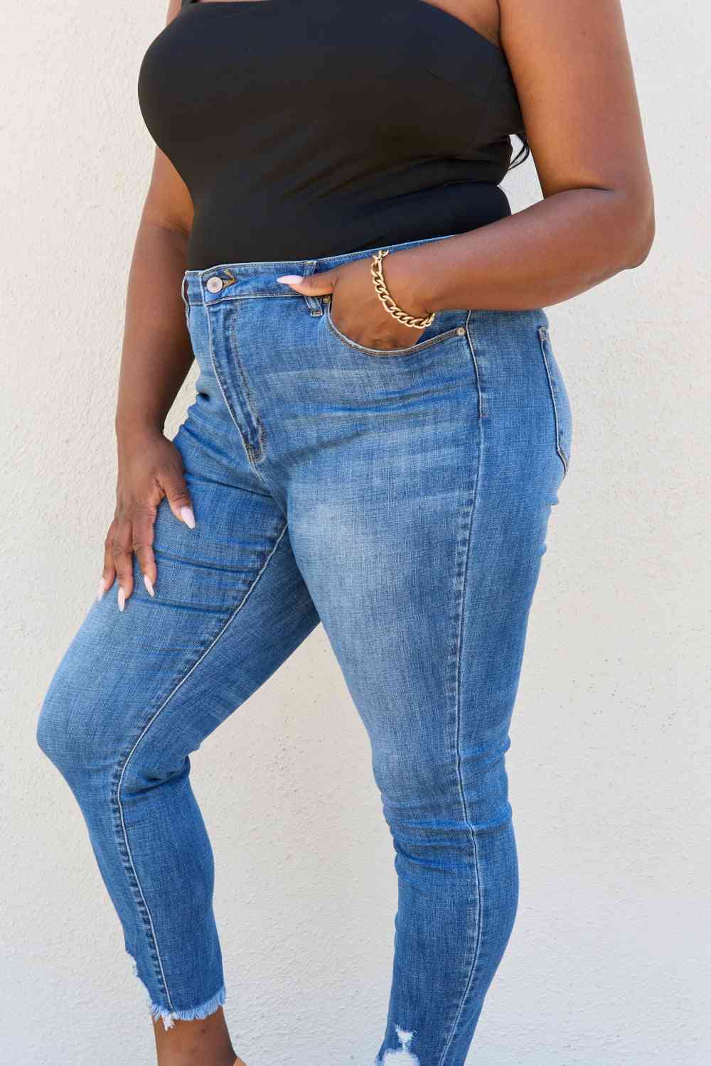 Kancan Lindsay Full Size Raw Hem High Rise Skinny Jeans - Corinth & Main