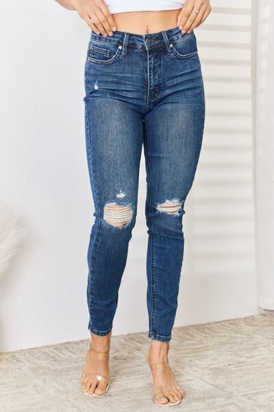 Judy Blue Full Size High Waist Distressed Slim Jeans - Corinth & Main