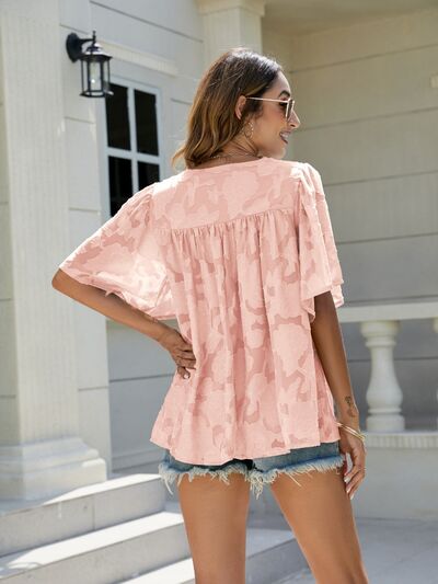 Frill V-Neck Half Sleeve Blouse - Corinth & Main