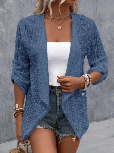 Eyelet Roll-Tab Sleeve Cardigan - Corinth & Main