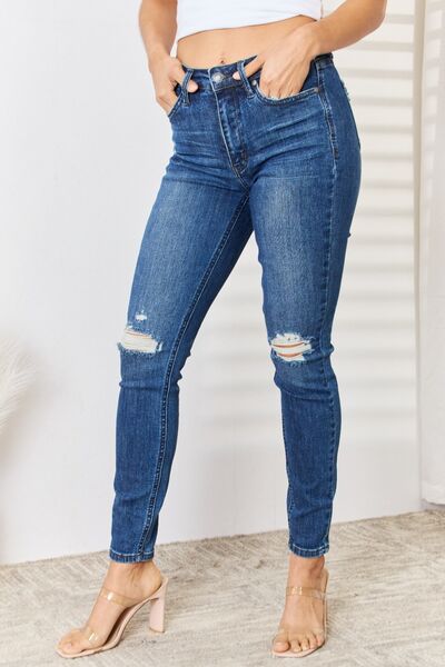 Judy Blue Full Size High Waist Distressed Slim Jeans - Corinth & Main