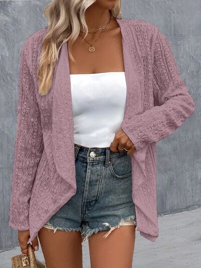 Eyelet Roll-Tab Sleeve Cardigan - Corinth & Main