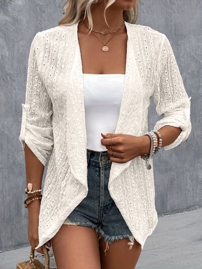 Eyelet Roll-Tab Sleeve Cardigan - Corinth & Main