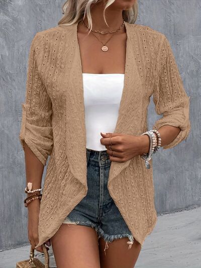 Eyelet Roll-Tab Sleeve Cardigan - Corinth & Main